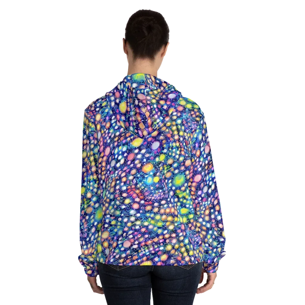 Neon Pebble Garden on Women's Full-Zip Hoodie — Back On Person