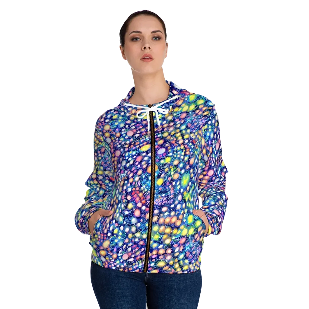 Neon Pebble Garden on Women's Full-Zip Hoodie — Front On Person