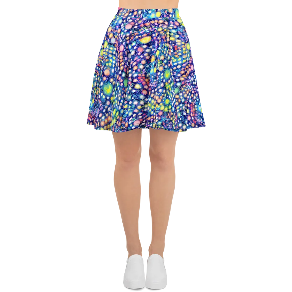 Neon Pebble Garden on Skater Skirt — Front