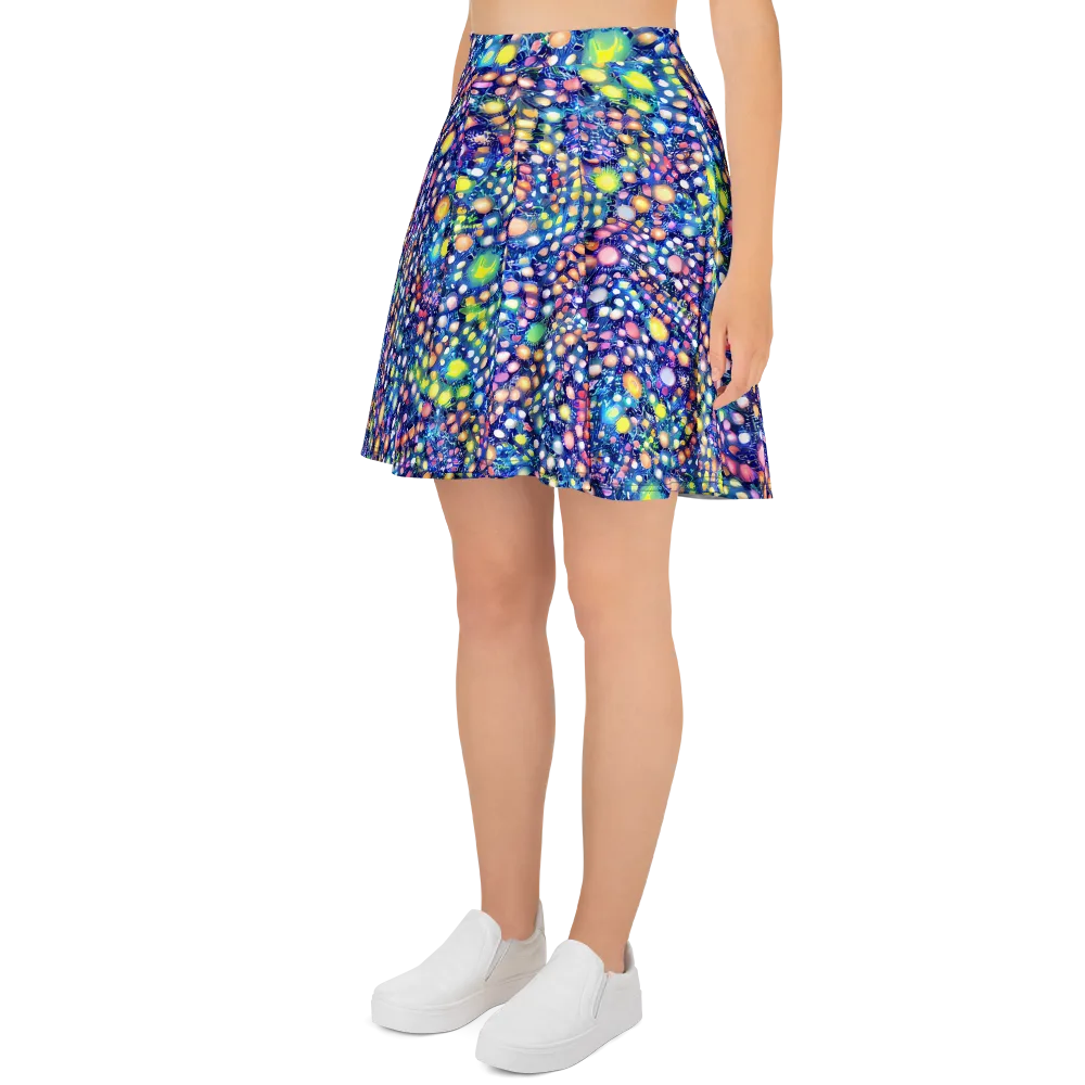 Neon Pebble Garden on Skater Skirt — Left