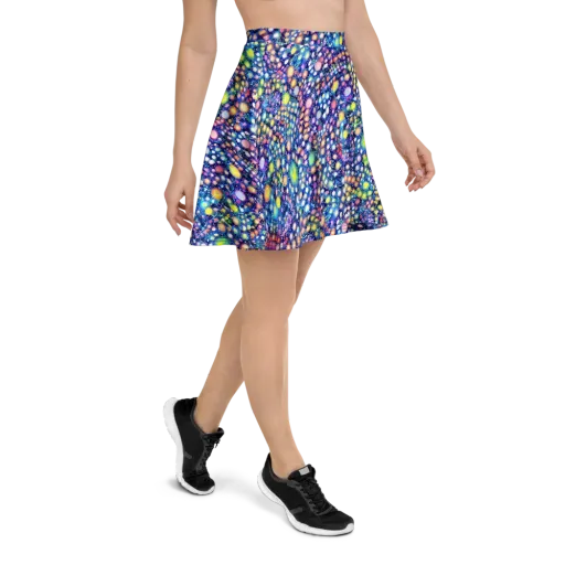 Neon Pebble Garden on a Skater Skirt