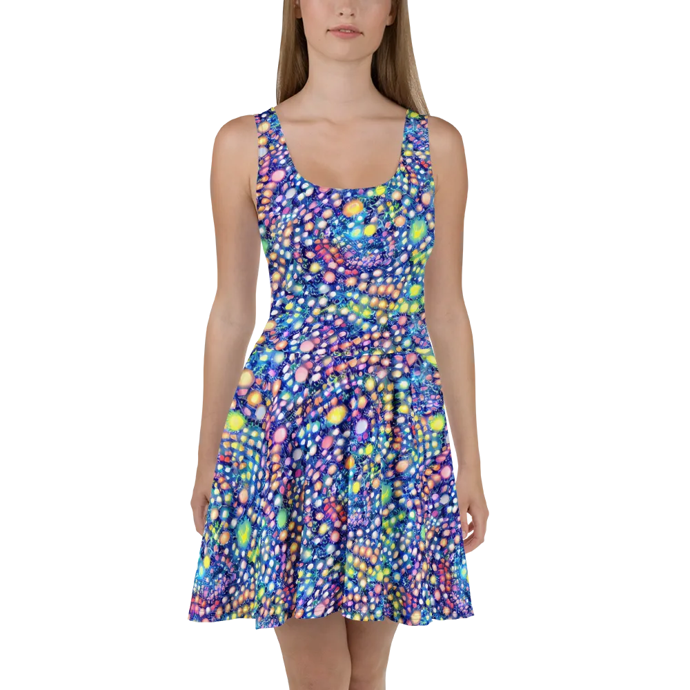 Neon Pebble Garden on Skater Dress — Front