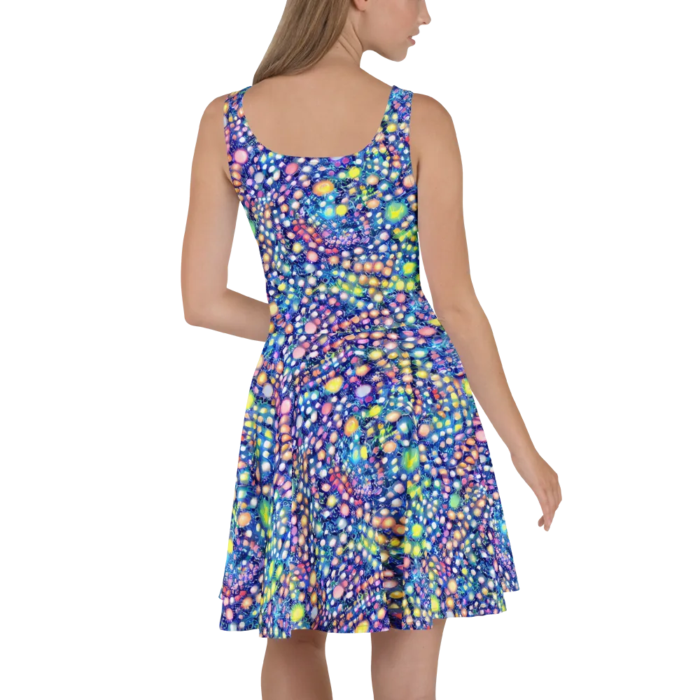 Neon Pebble Garden on Skater Dress — Back