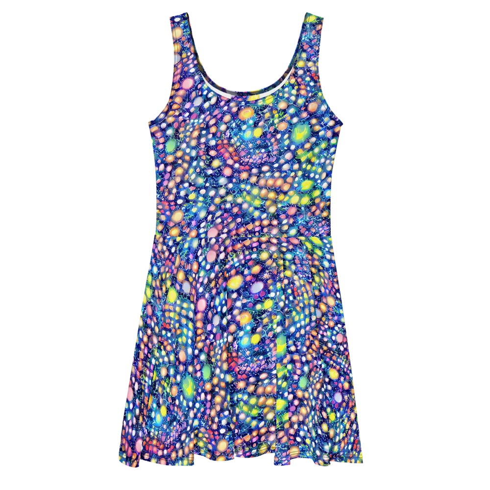 Neon Pebble Garden on Skater Dress — Front