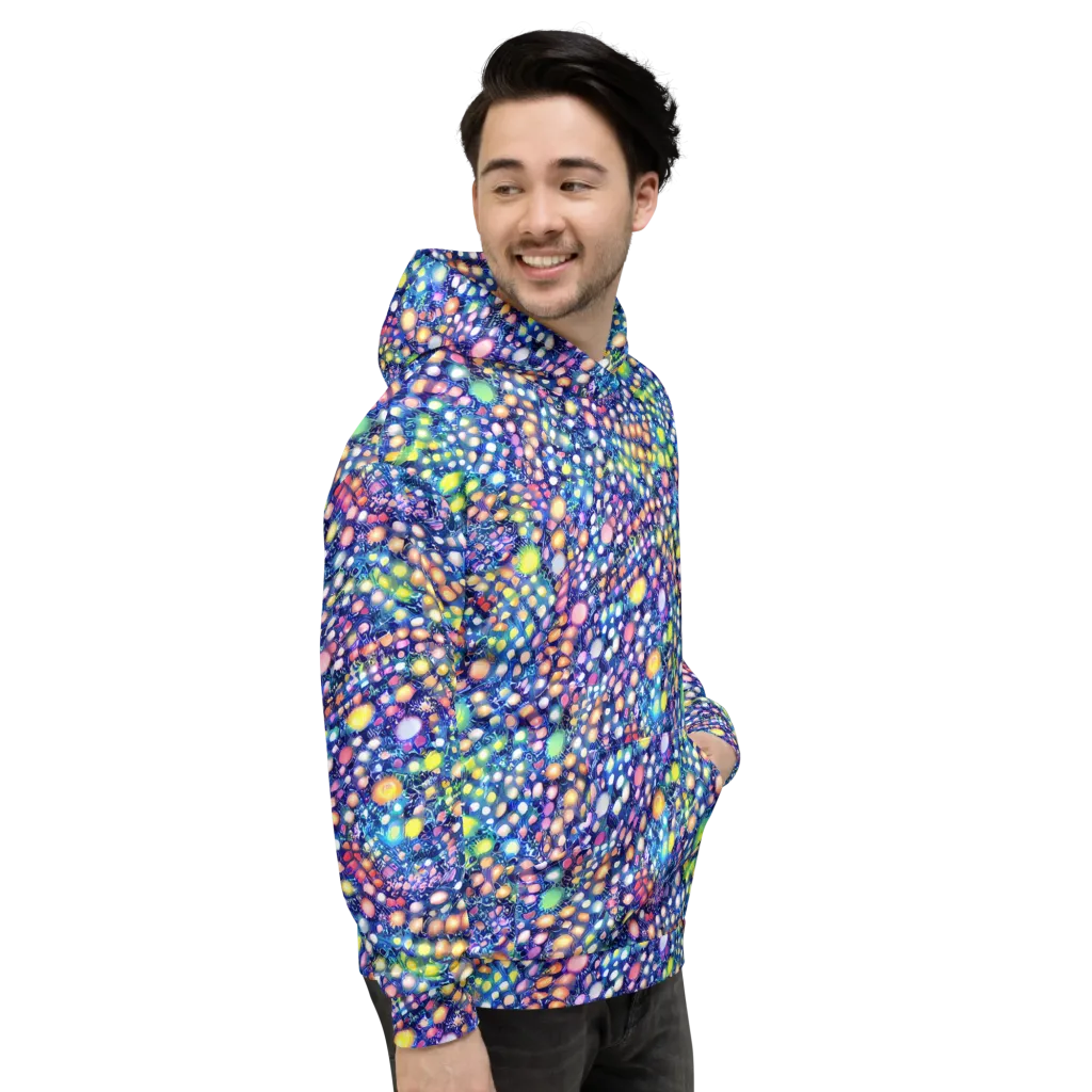 Neon Pebble Garden on Hoodie — Right
