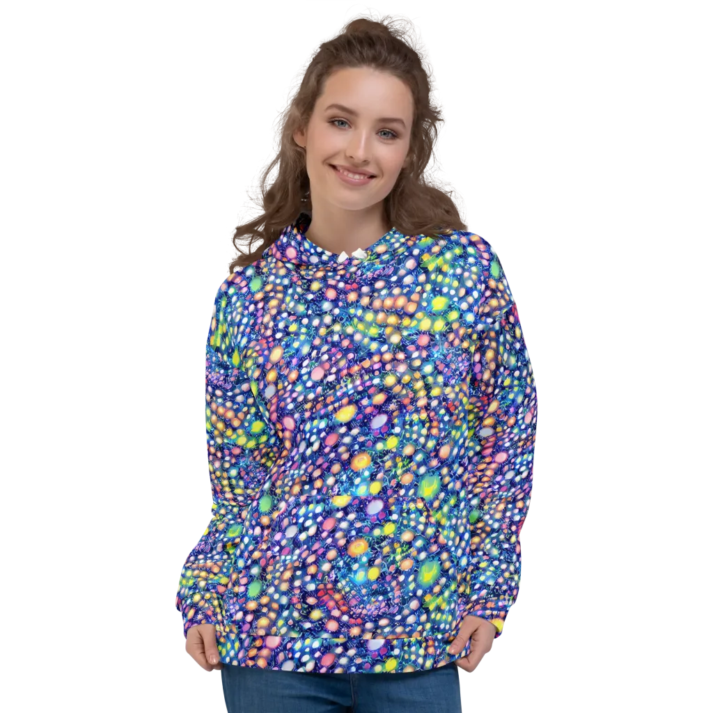 Neon Pebble Garden on Hoodie — Front