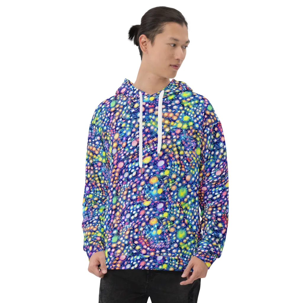 Neon Pebble Garden on Hoodie — Front