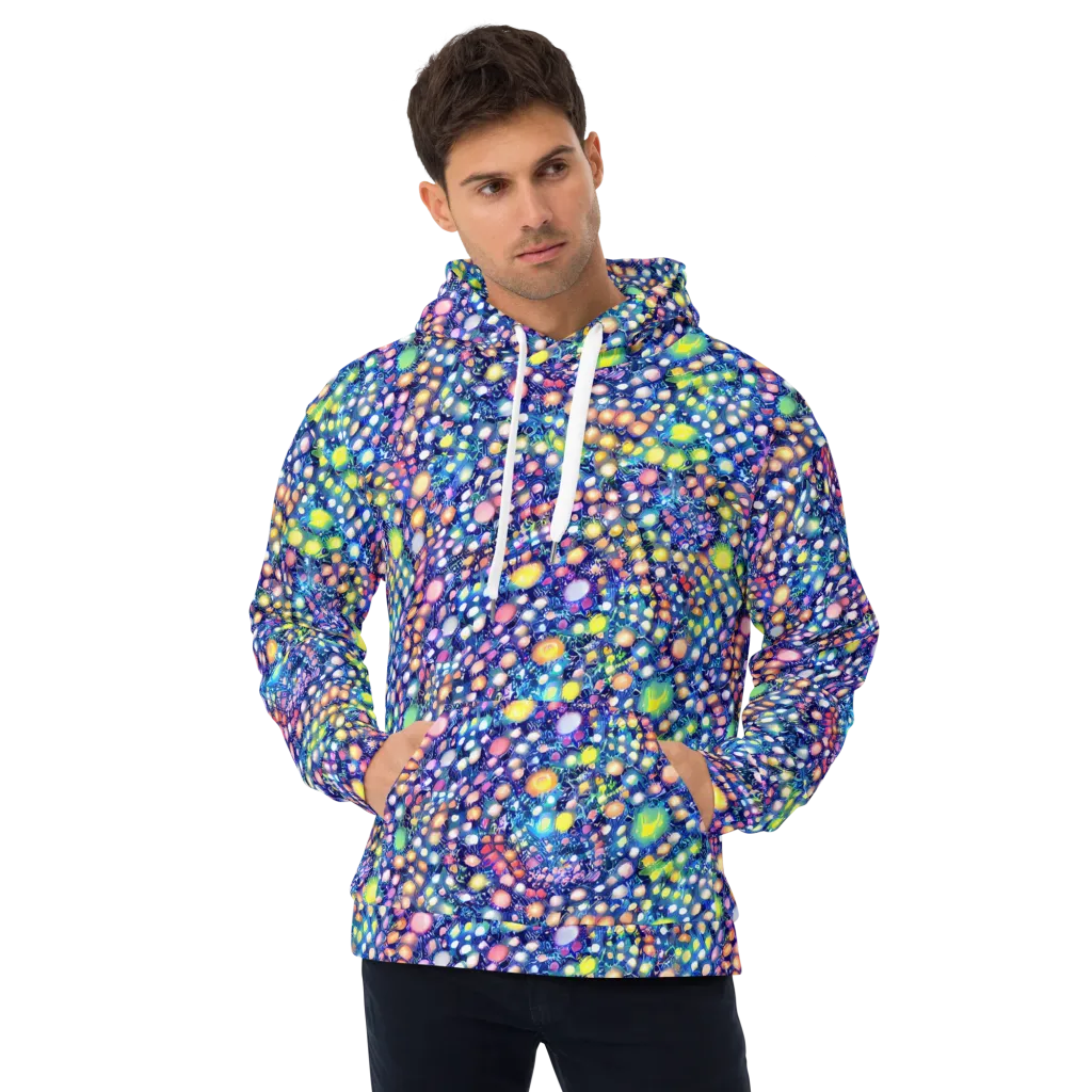 Neon Pebble Garden on Hoodie — Front