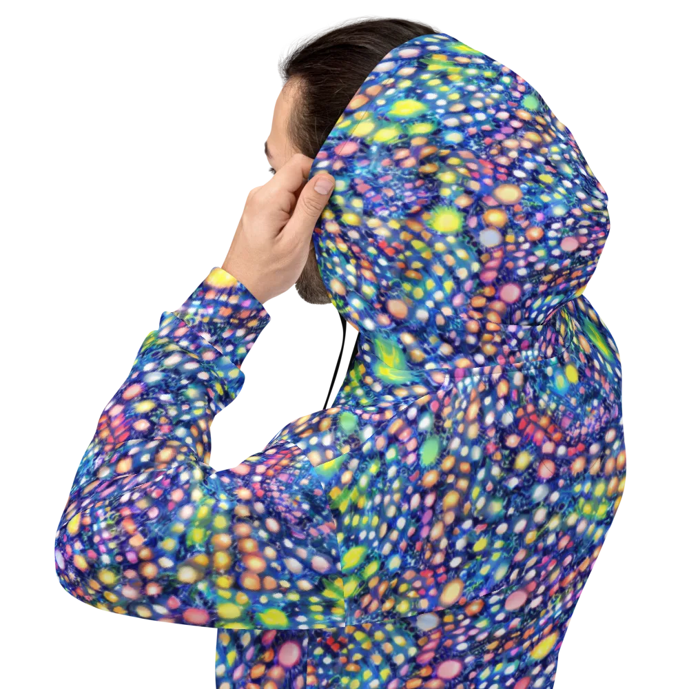 Neon Pebble Garden on Hoodie — Back