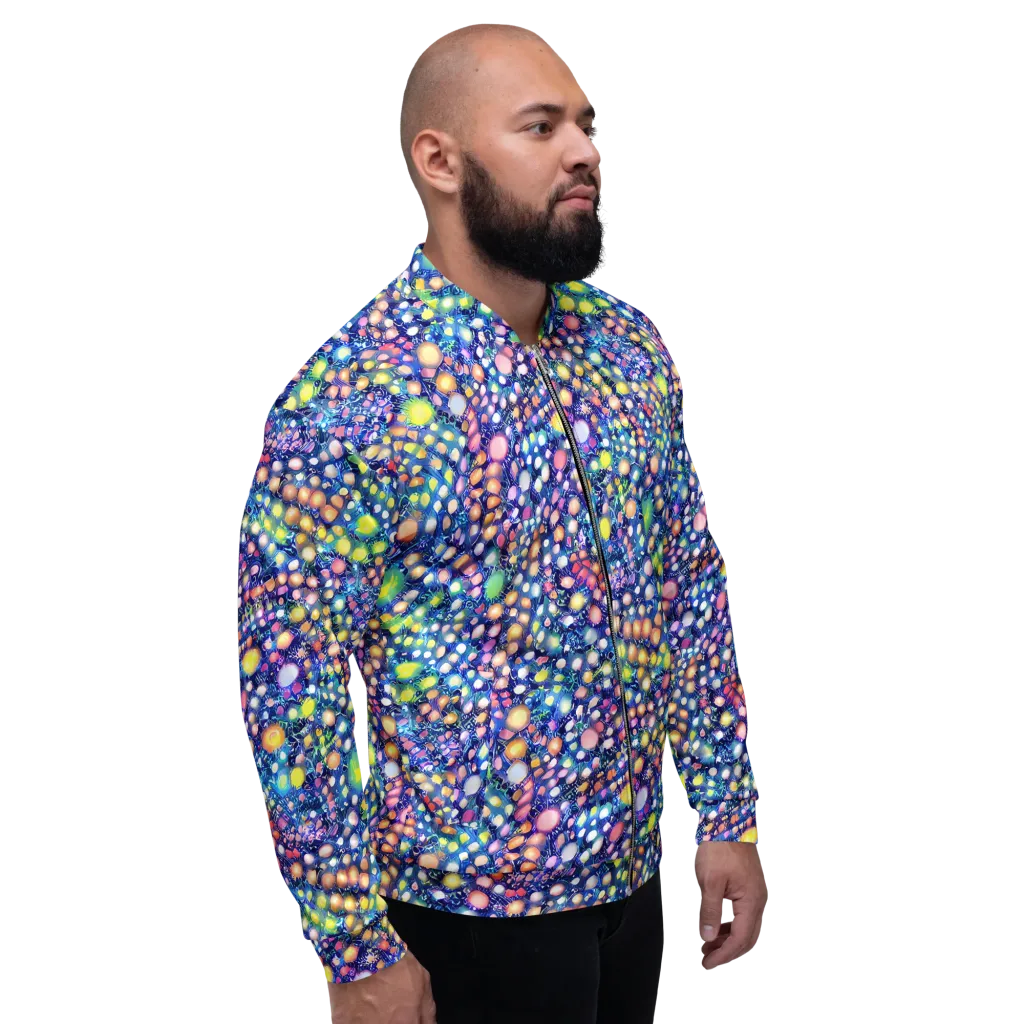 Neon Pebble Garden on Bomber Jacket — Right