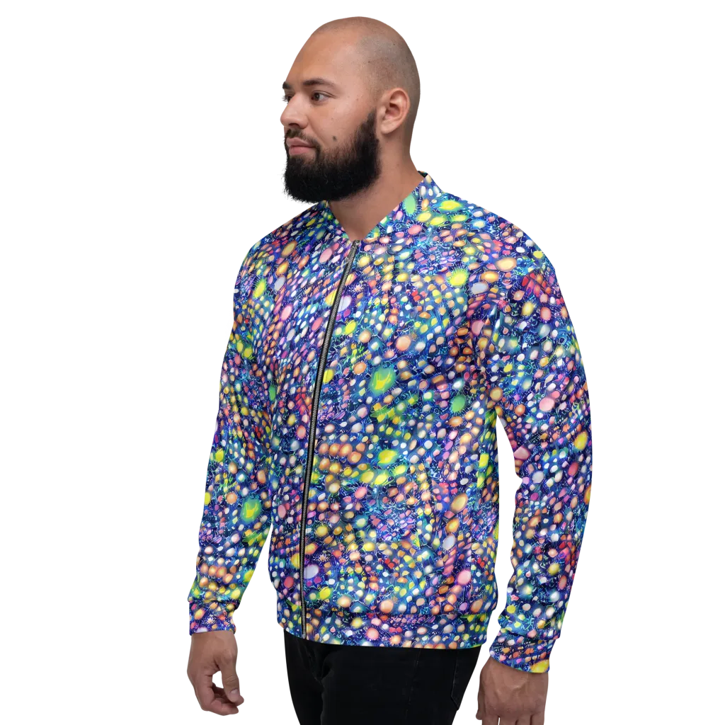 Neon Pebble Garden on Bomber Jacket — Left
