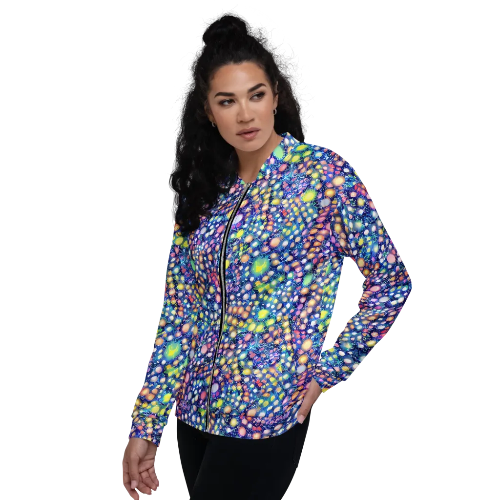 Neon Pebble Garden on Bomber Jacket — Left