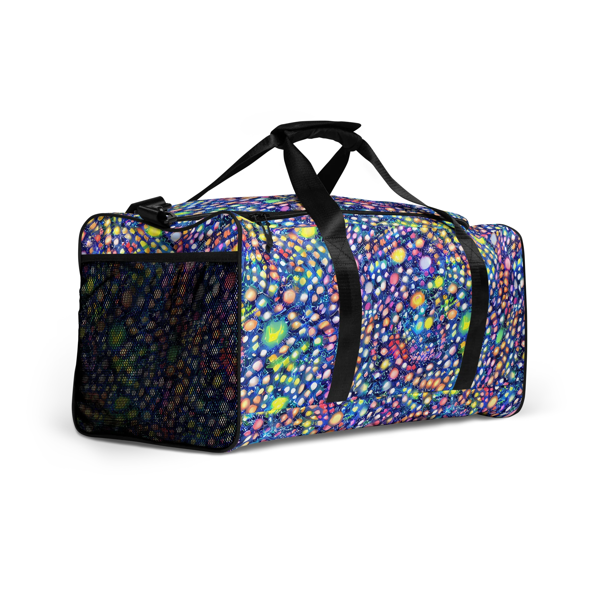 Neon Pebble Garden on Duffle Bag — Right Front