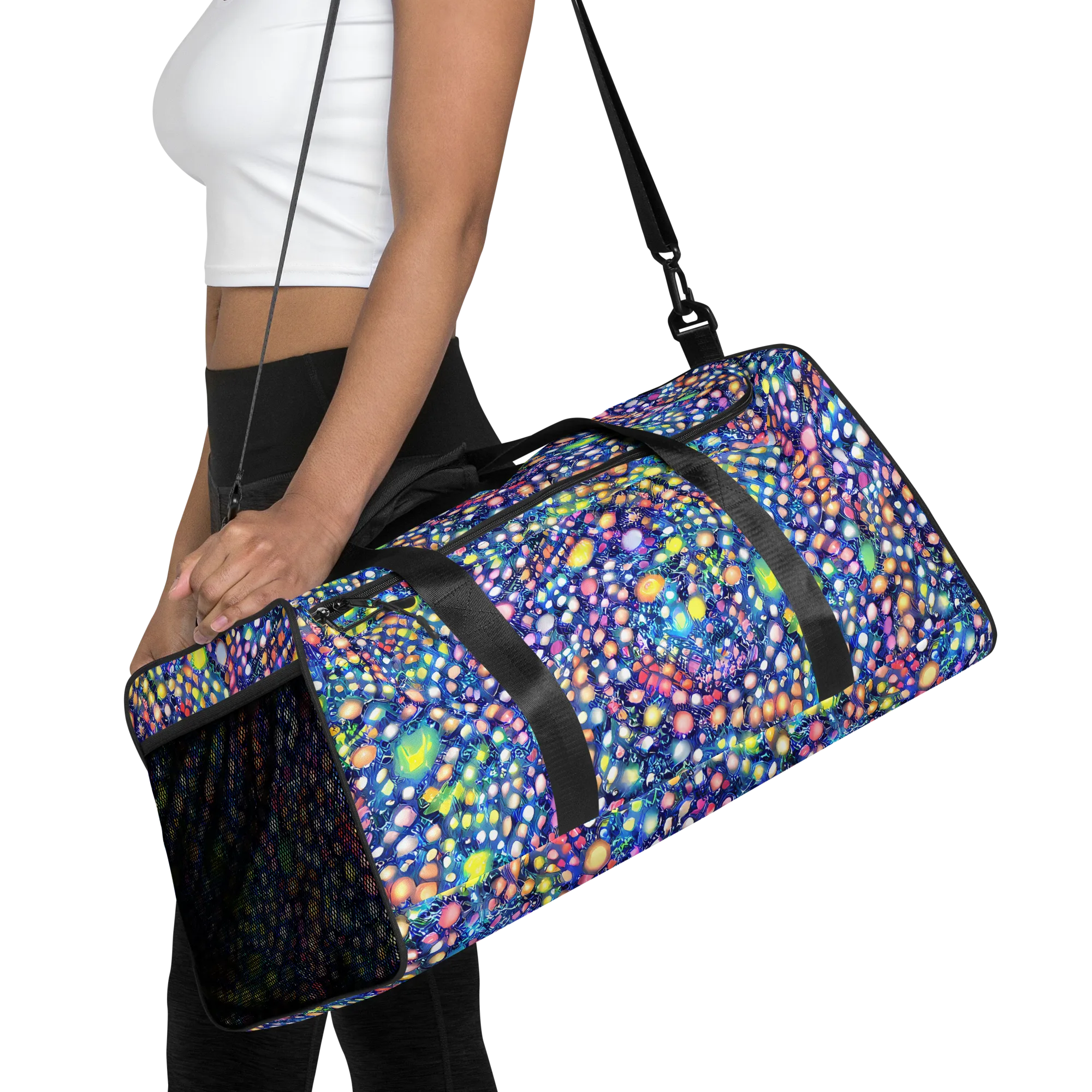 Neon Pebble Garden on Duffle Bag — Front