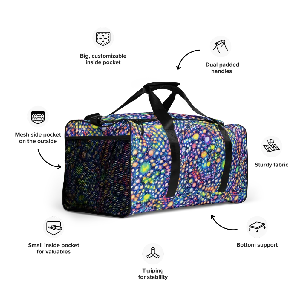 Neon Pebble Garden on Duffle Bag — Right Front