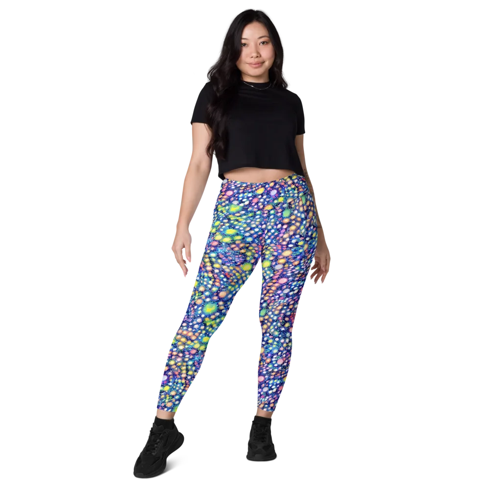 Neon Pebble Garden on Leggings with Pockets — Front