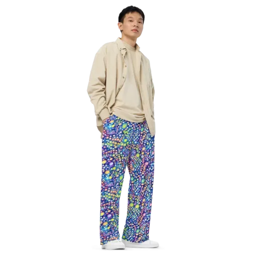 Neon Pebble Garden on a Wide-Leg Pants