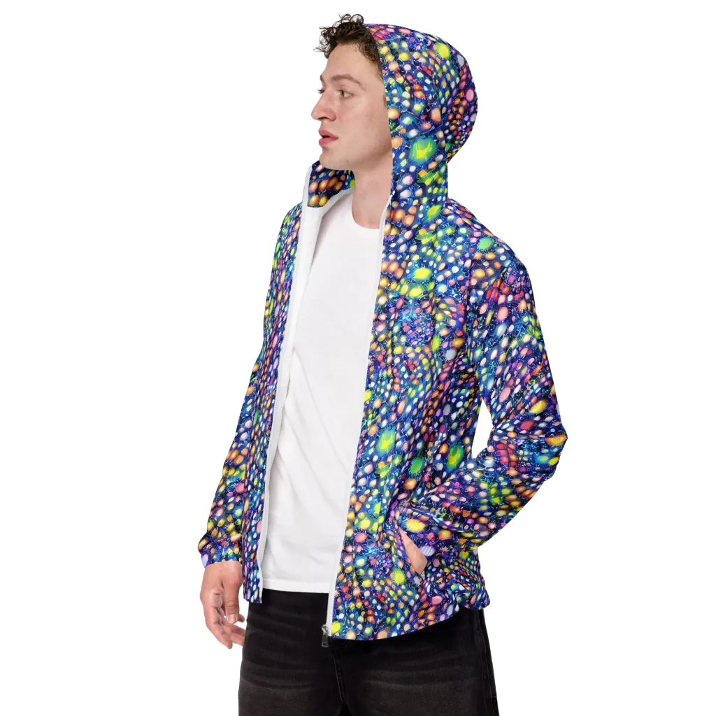 Neon Pebble Garden on Men's Windbreaker — Left Front