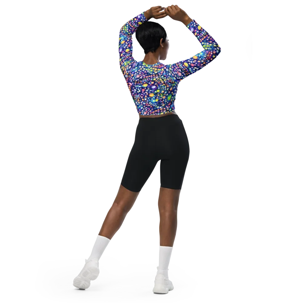 Neon Pebble Garden on Long Sleeve Crop Top — Back