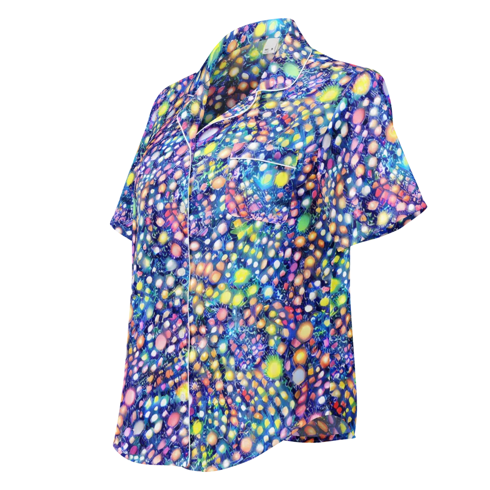Neon Pebble Garden on Women's Short Sleeve Pajama Top — Left Front