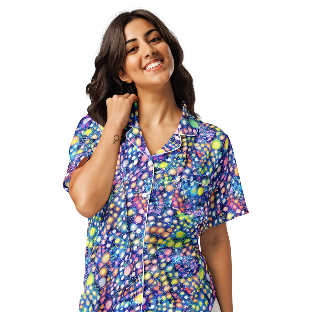Neon Pebble Garden on Women's Short Sleeve Pajama Top — Front