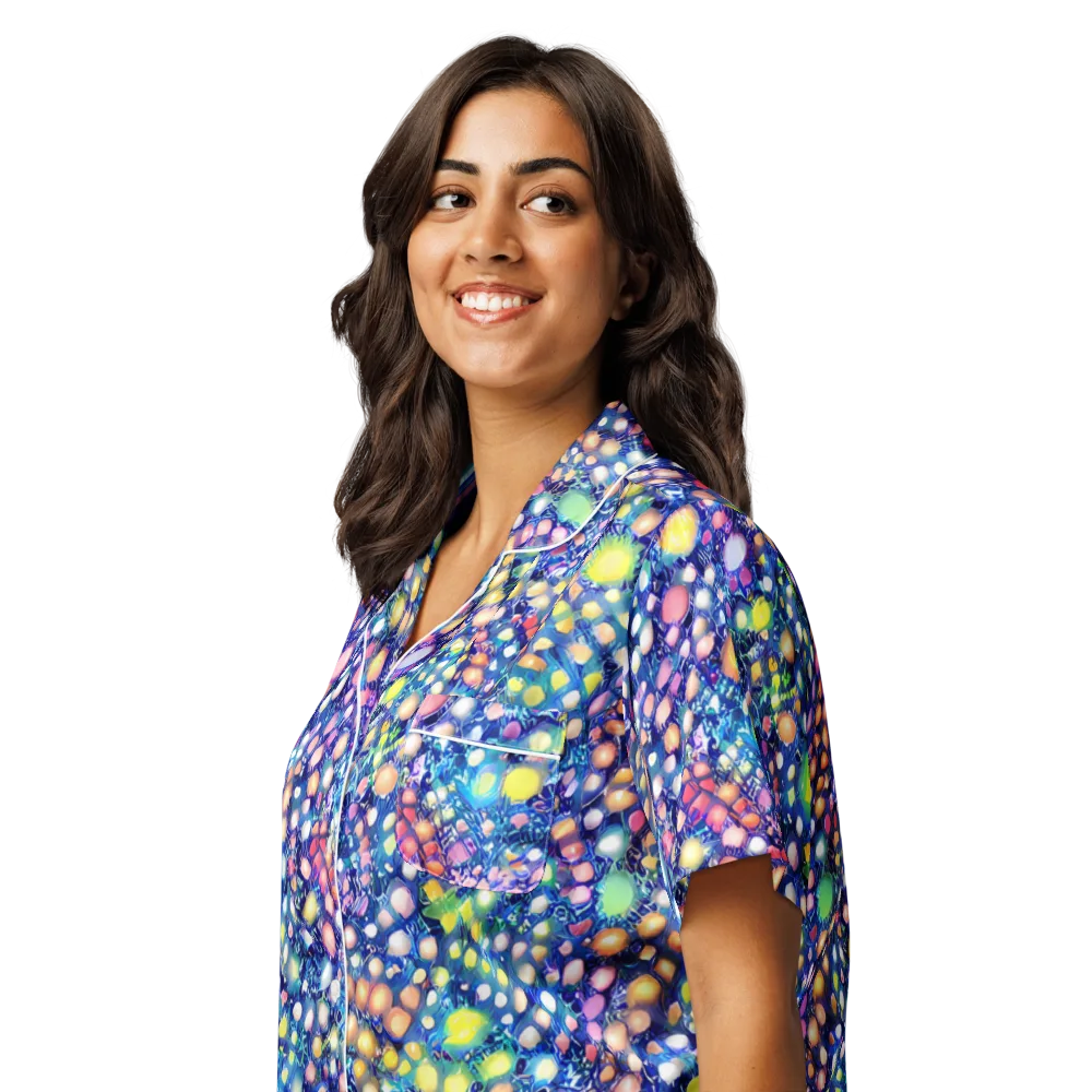 Neon Pebble Garden on Women's Short Sleeve Pajama Top — Left Front