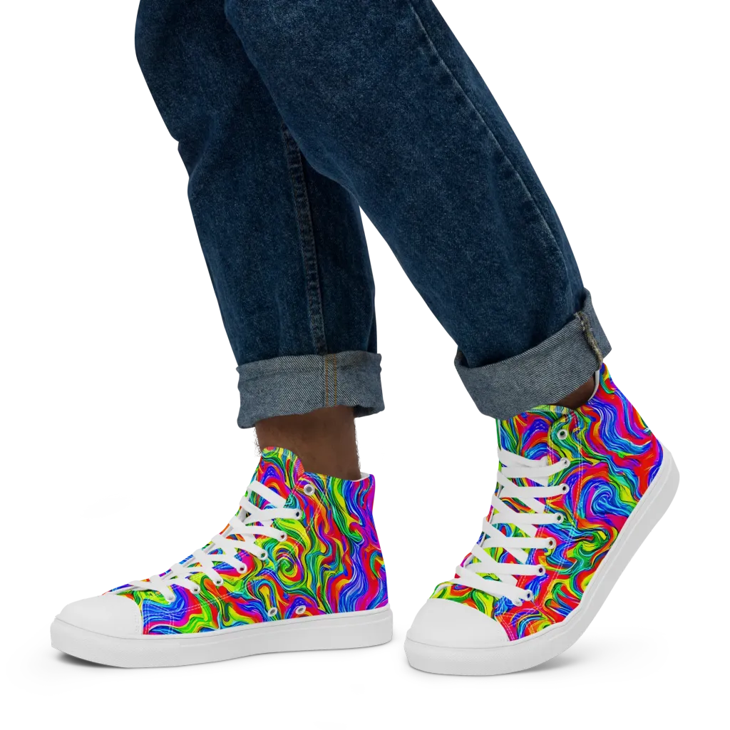 Color Storm on Men's High Top Canvas Shoes — Left