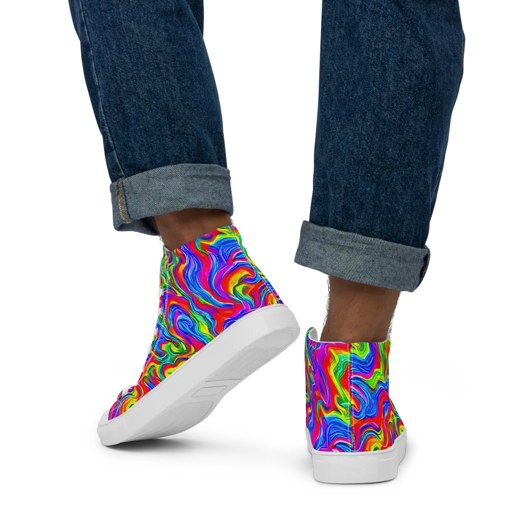 Color Storm on Men's High Top Canvas Shoes — Back