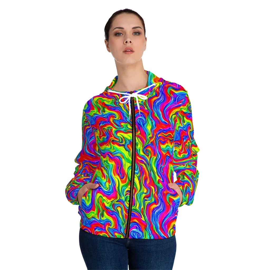 Color Storm on Women's Full-Zip Hoodie — Front On Person