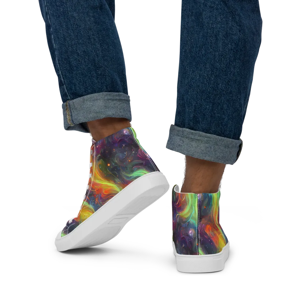 Dreamfire Spiral on Men's High Top Canvas Shoes — Back