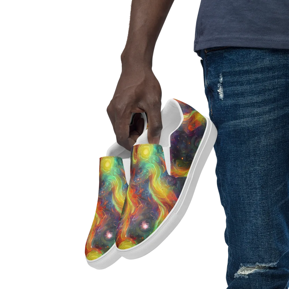 Dreamfire Spiral on Men's Slip-On Canvas Shoes — Left Front