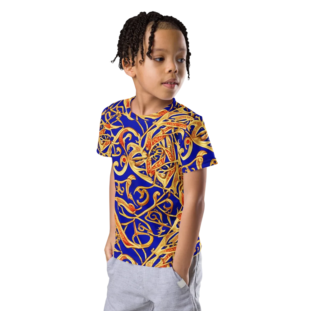 Royal Paisley on Kids Crew Neck T-Shirt — Left Front