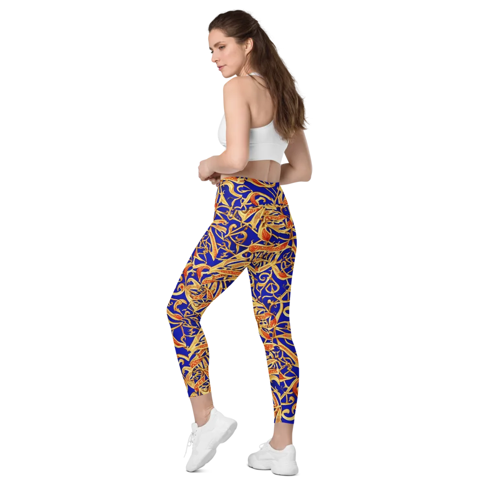Royal Paisley on Leggings with Pockets — Left Back