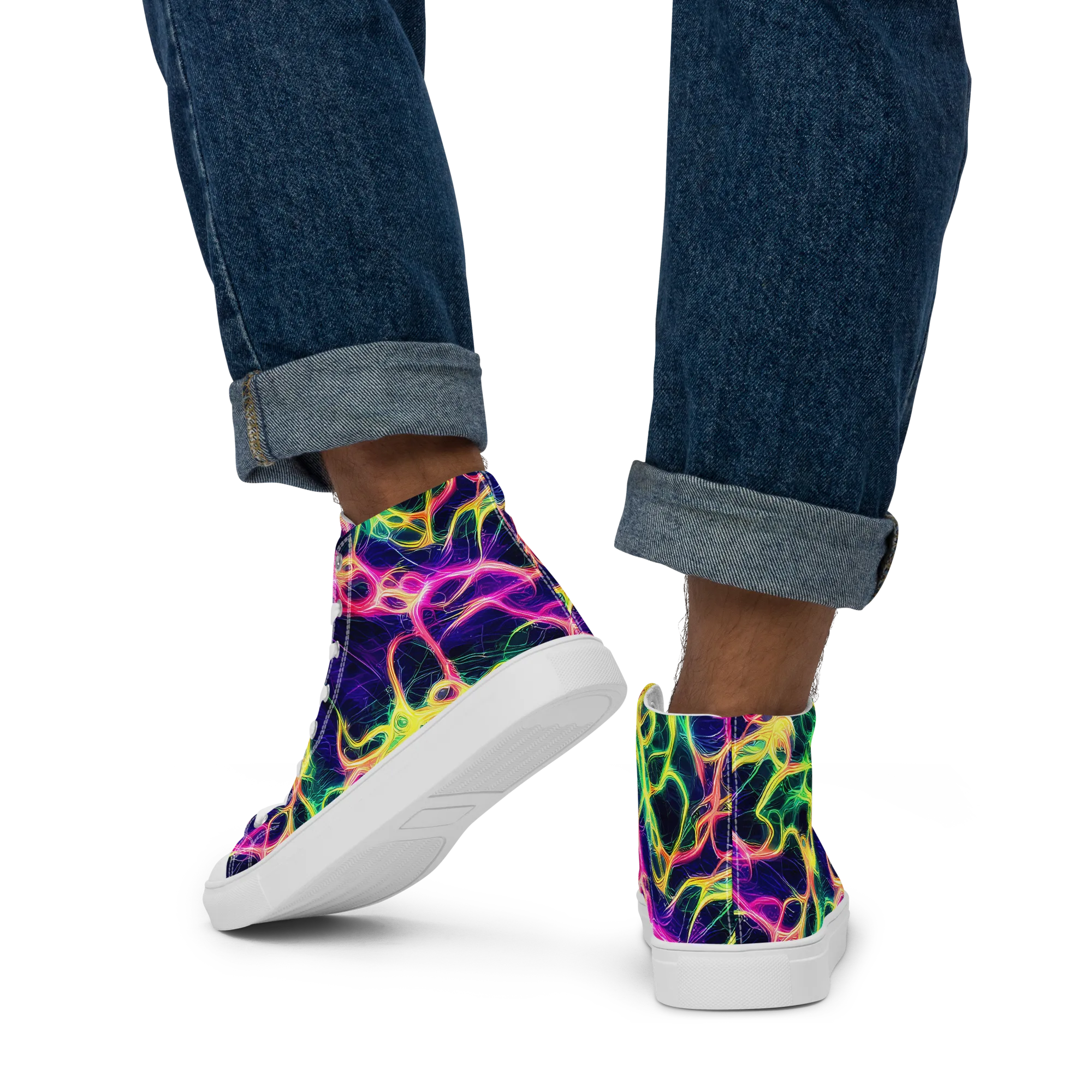 Prism Veins on Men's High Top Canvas Shoes — Back