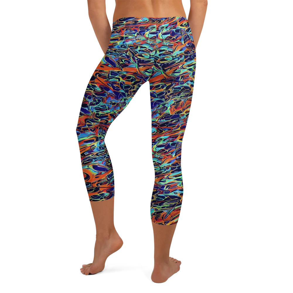 Tangerine Koi on Capri Leggings — Back