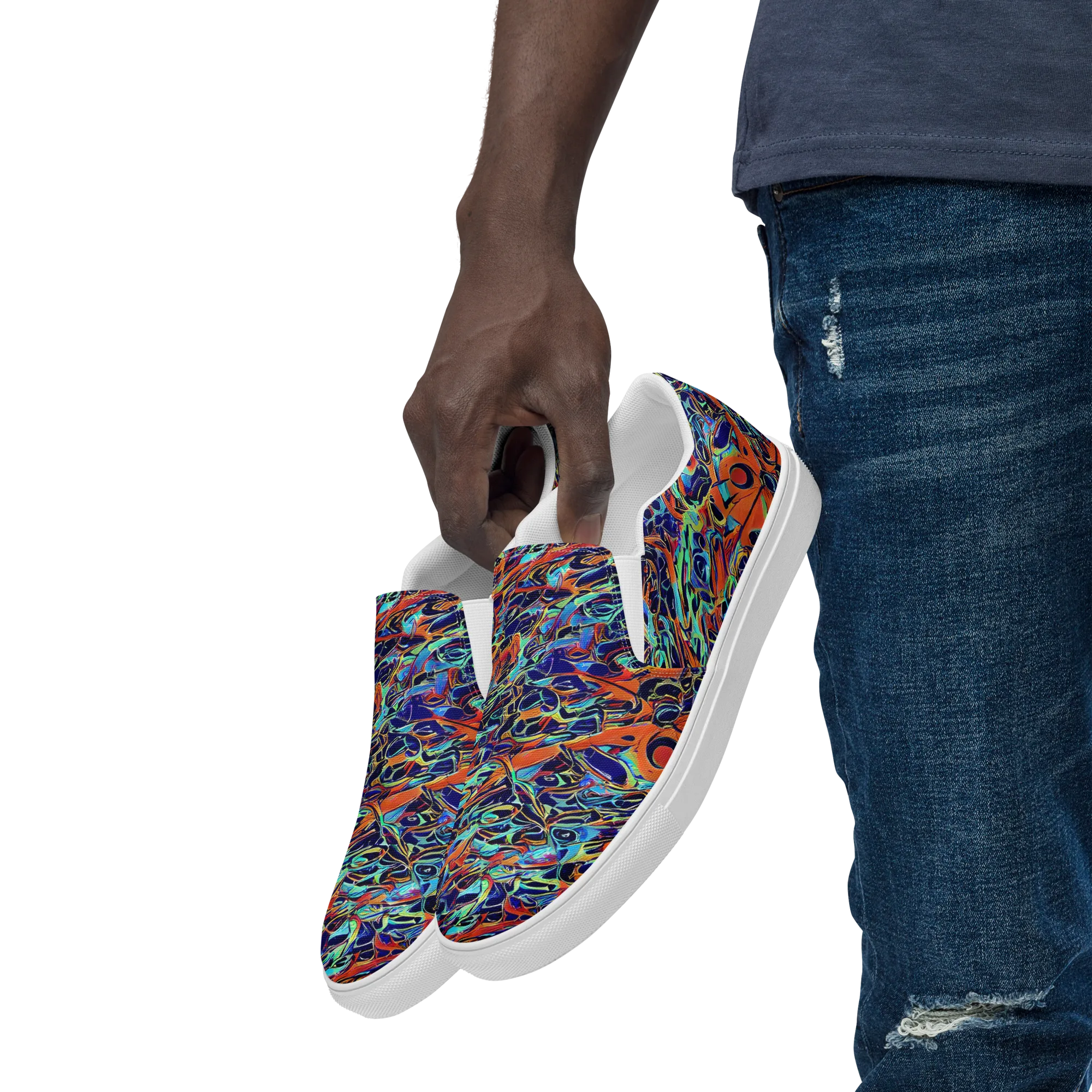 Tangerine Koi on Men's Slip-On Canvas Shoes — Left Front