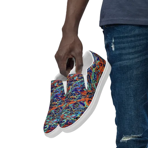Tangerine Koi on a Men's Slip-On Canvas Shoes