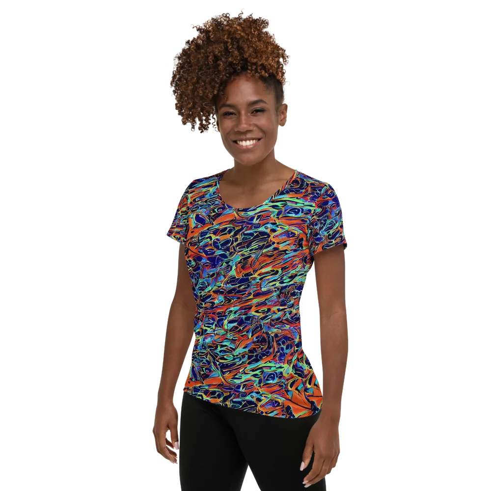 Tangerine Koi on Women's Athletic T-Shirt — Left