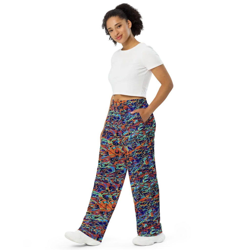 Tangerine Koi on Wide-Leg Pants — Left Front