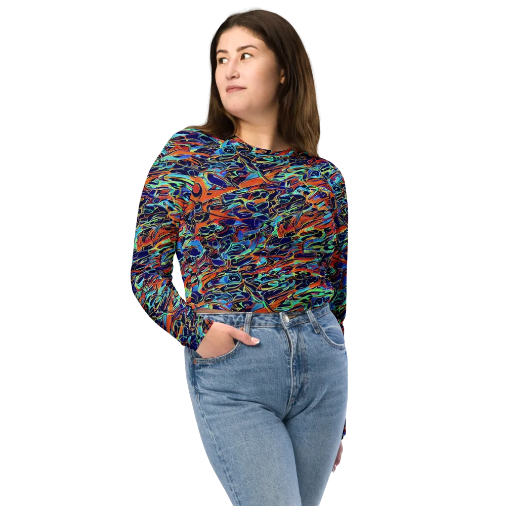 Tangerine Koi on Long Sleeve Crop Top — Front