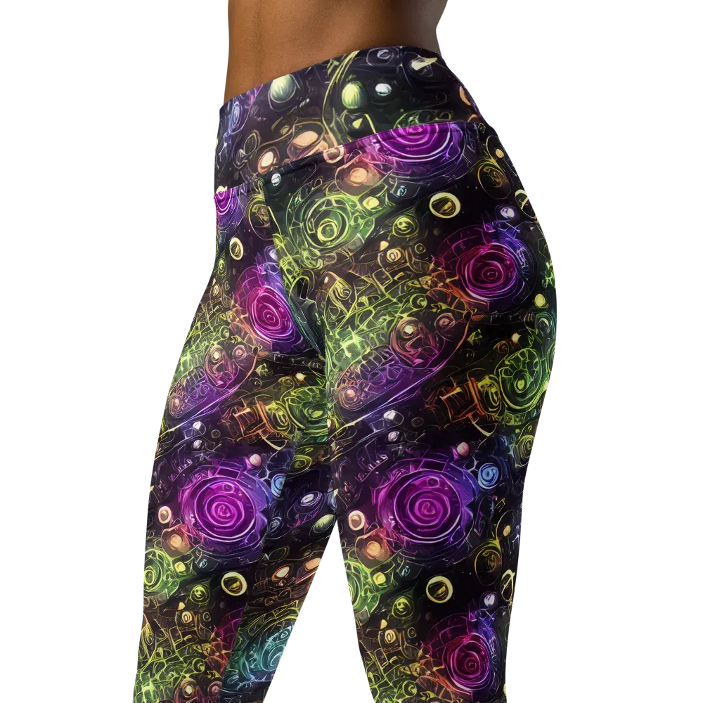 Neon Rosarium on Yoga Leggings — Left Front