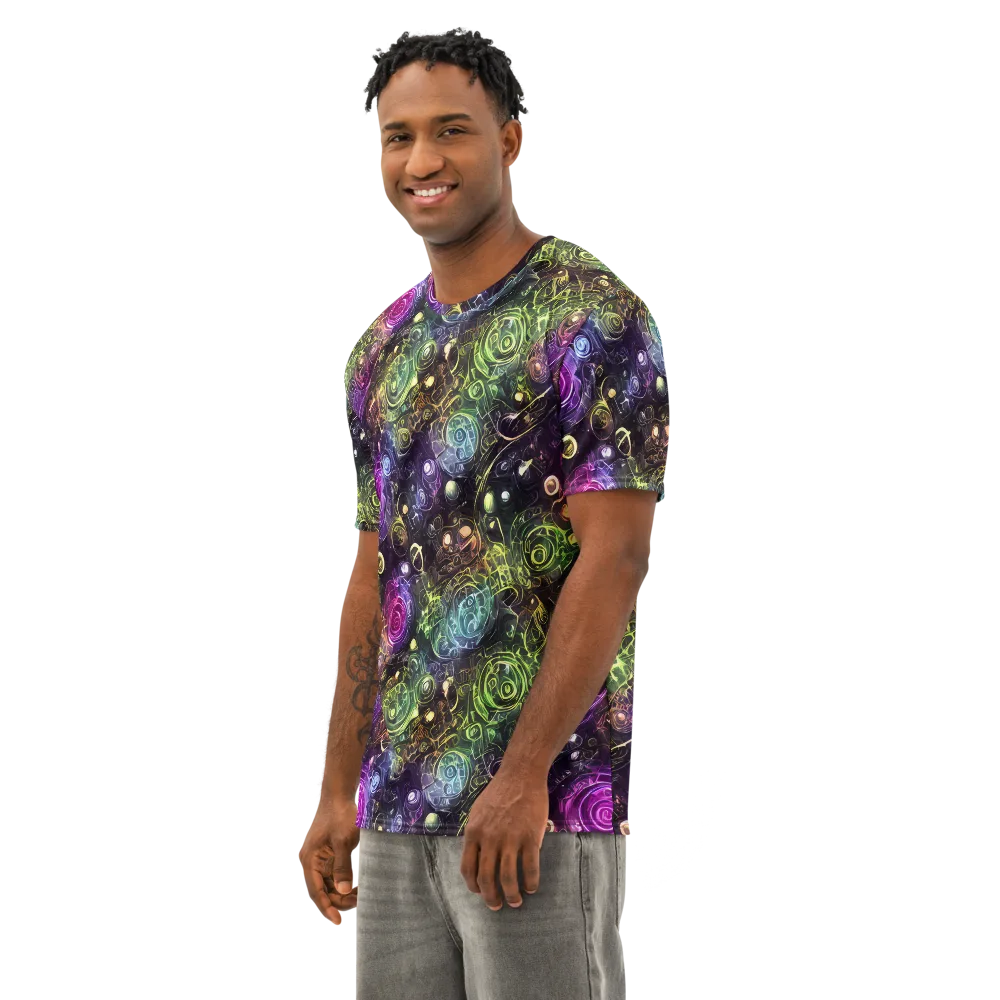 Neon Rosarium on Men's Cotton Crew Neck T-Shirt — Left Front