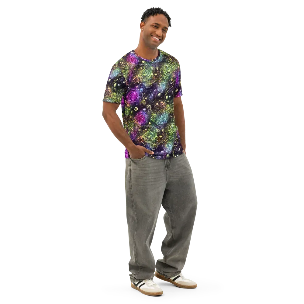 Neon Rosarium on Men's Cotton Crew Neck T-Shirt — Right Front
