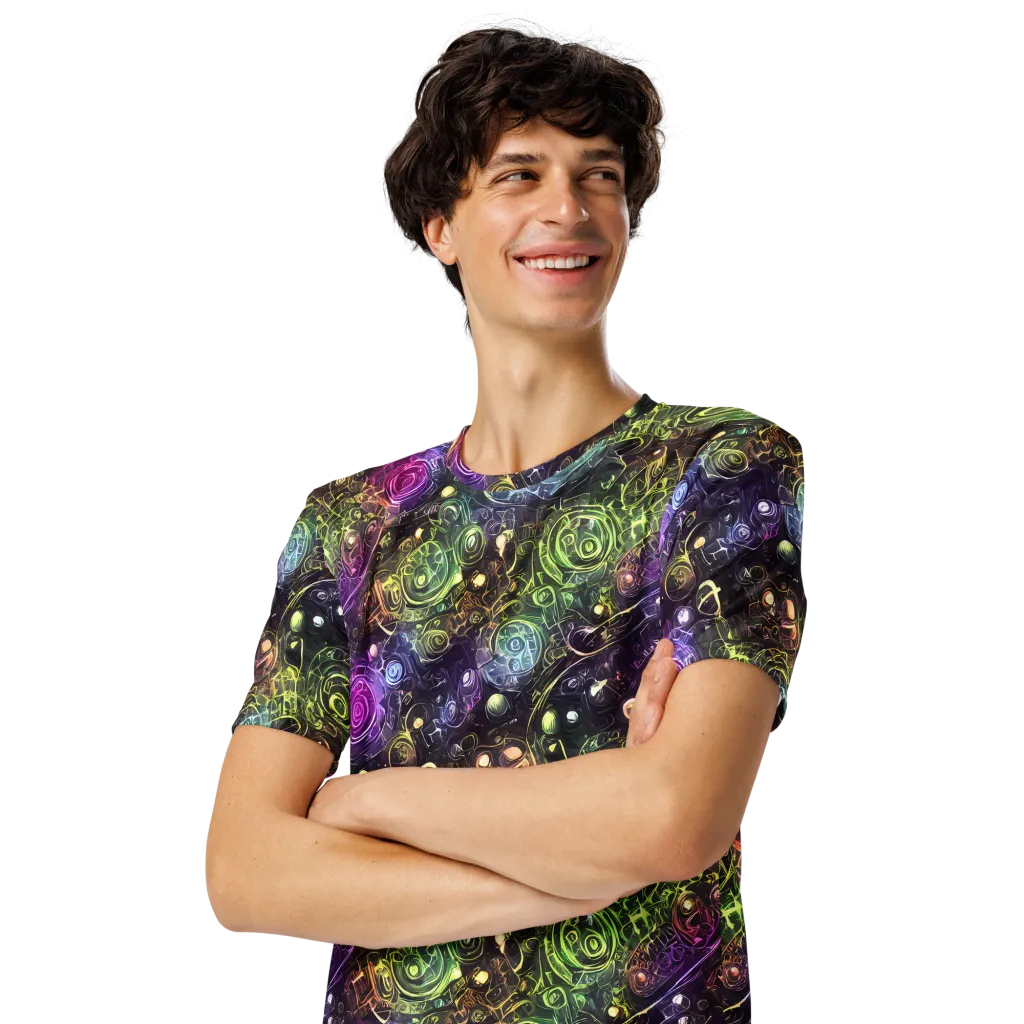 Neon Rosarium on Men's Crew Neck T-Shirt — Left Front