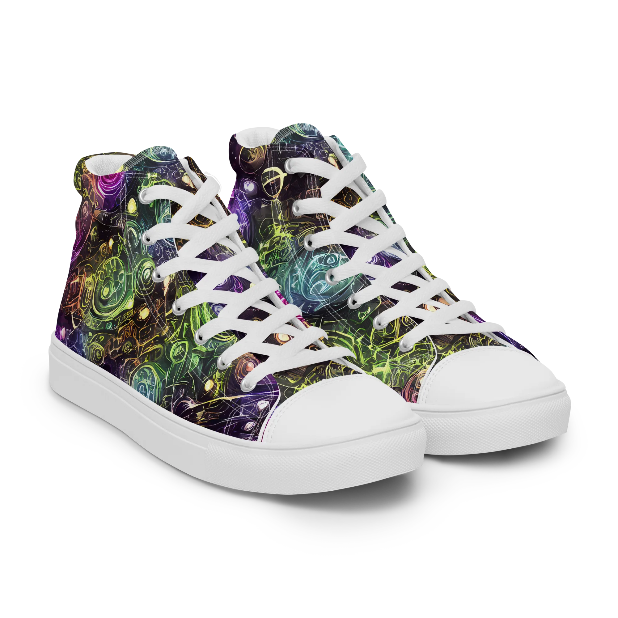 Neon Rosarium on Men's High Top Canvas Shoes — Right Front