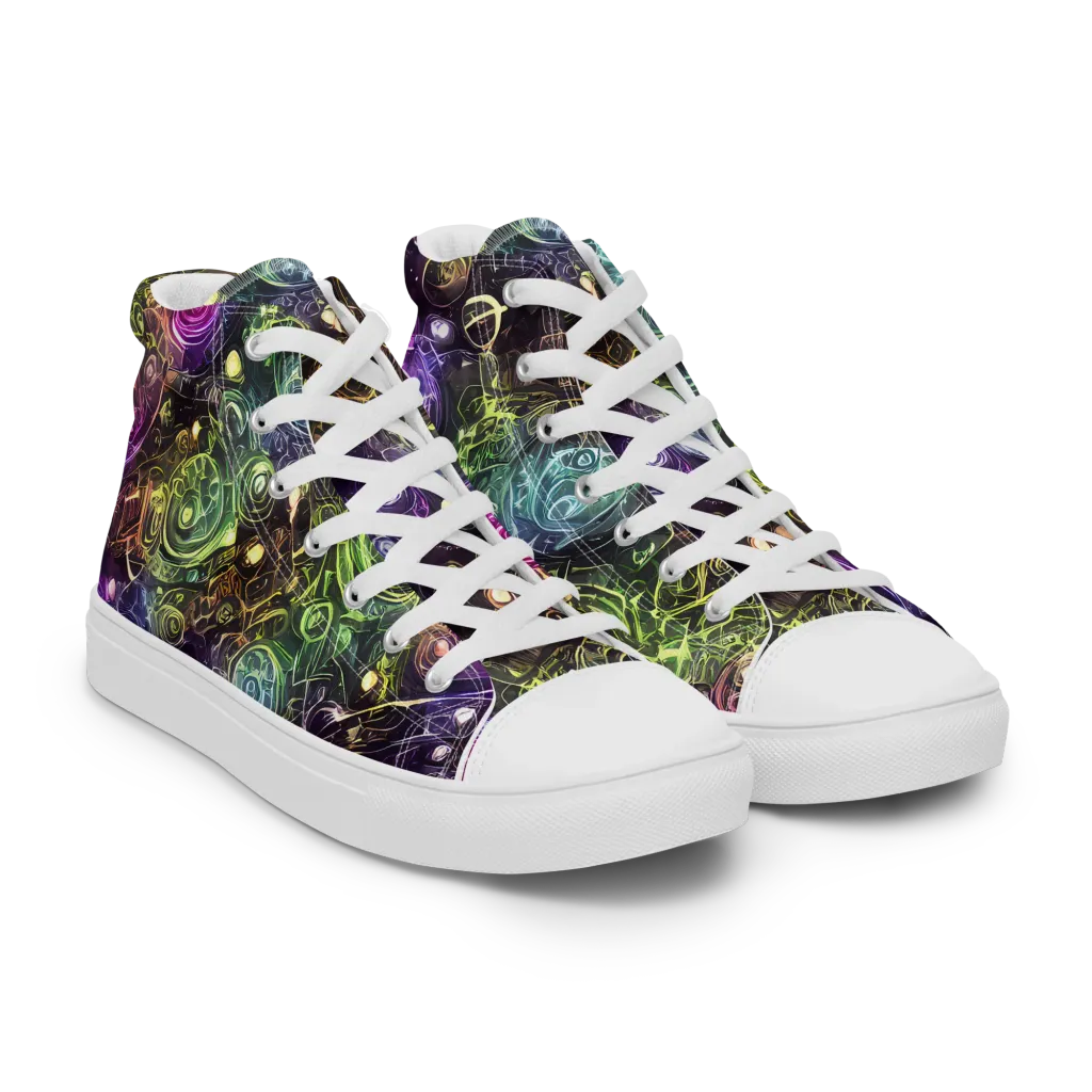 Neon Rosarium on Men's High Top Canvas Shoes — Right Front