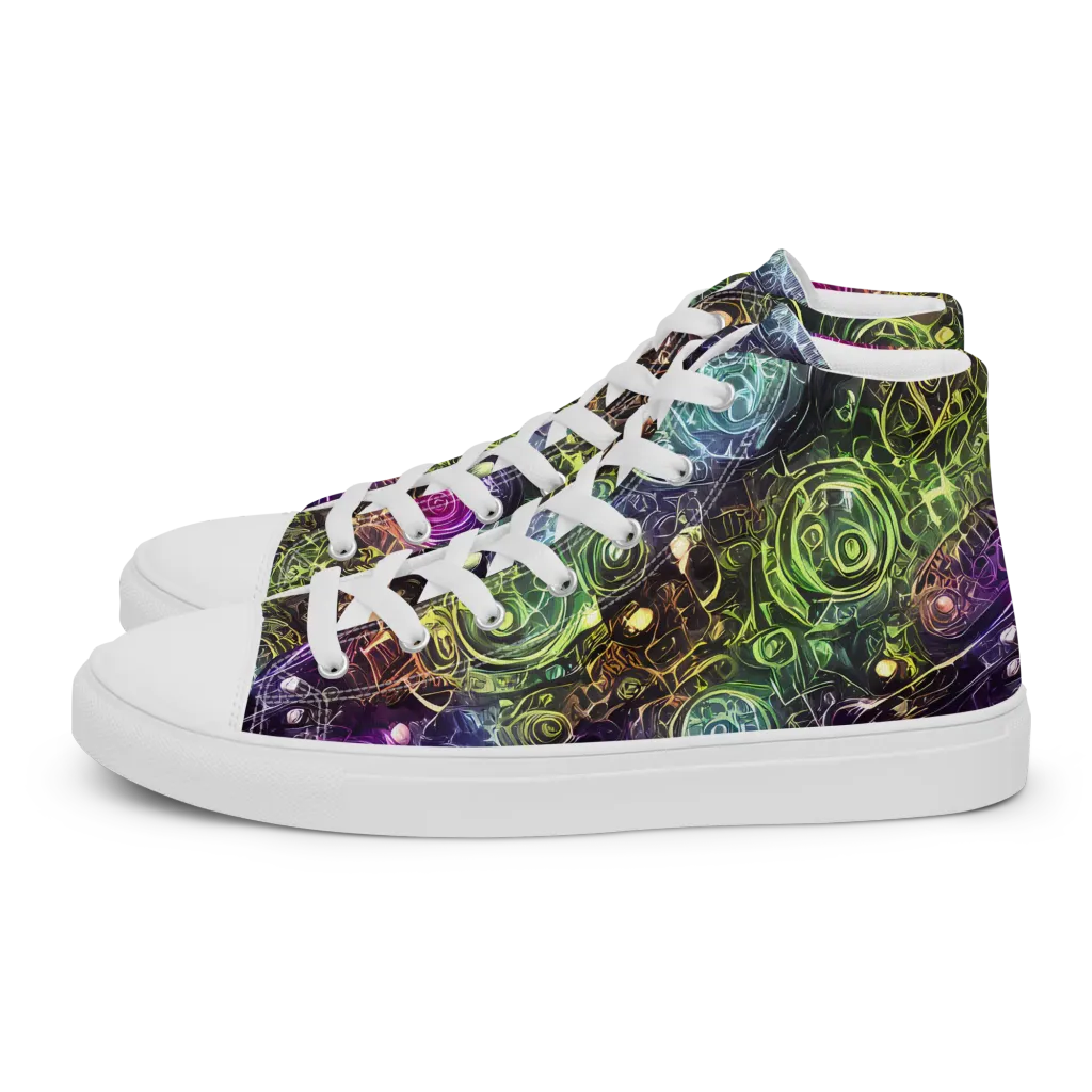 Neon Rosarium on Men's High Top Canvas Shoes — Left