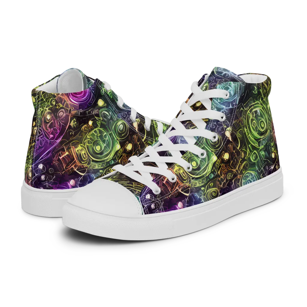 Neon Rosarium on Men's High Top Canvas Shoes — Left