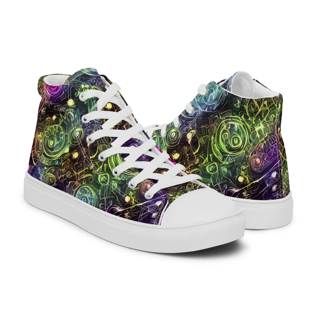 Neon Rosarium on Men's High Top Canvas Shoes — Right