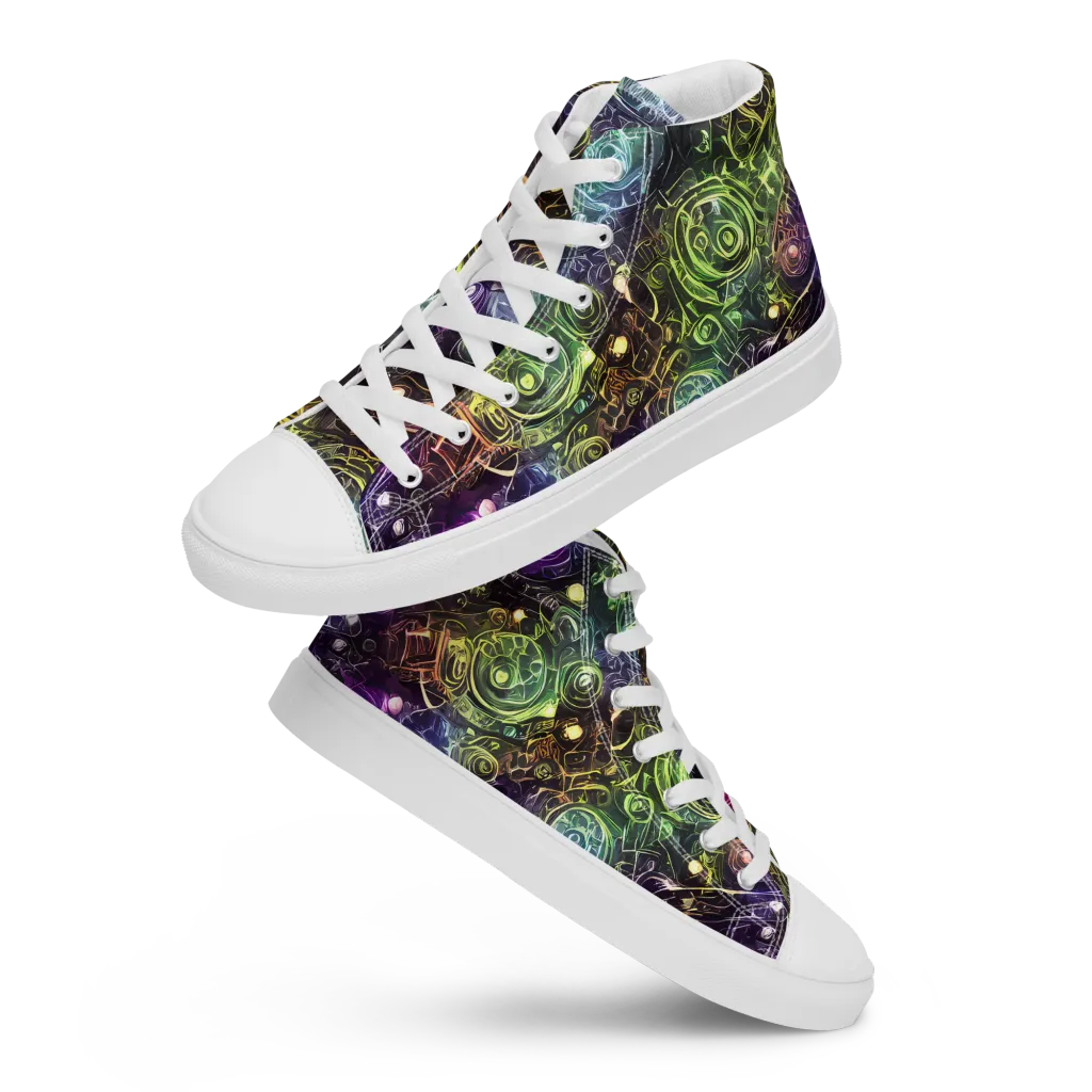 Neon Rosarium on Men's High Top Canvas Shoes — Front